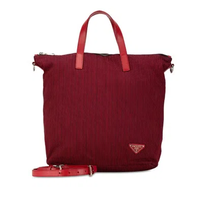 Pre-owned Prada Black Red Color Cotton Leather Handbag Shoulder Bag () In Multi