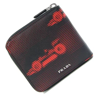 Pre-owned Prada Black Red Color Leather Wallet (bi-fold) () In Black, Red Color