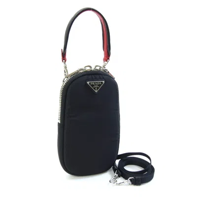Pre-owned Prada Black Red Color Nylon Leather Pochette Shoulder Bag () In Black, Red Color