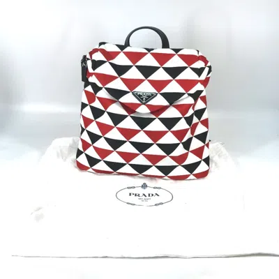 Pre-owned Prada Black Red Color White Nylon Backpack () In Black, Red Color, White