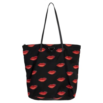 Pre-owned Prada Black Red Nylon 2019 Lip Shopper Tote Bag 1by300