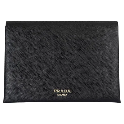 Pre-owned Prada Black / Red Saffiano Leather Small Document Portfolio Pouch Bag