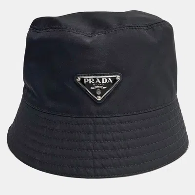 Pre-owned Prada Black Re-eylon Bucket Hat