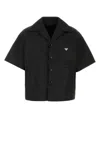 Prada Short Sleeve Collared Jacket Front Pocket In Black