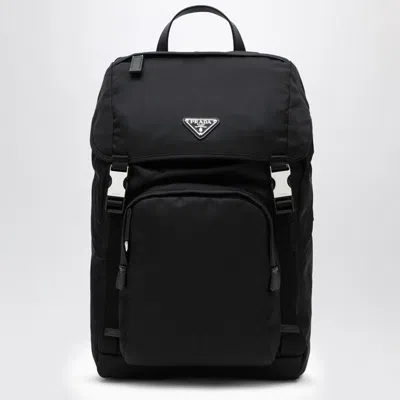 Prada Black Renylon Backpack With Snap Fastener