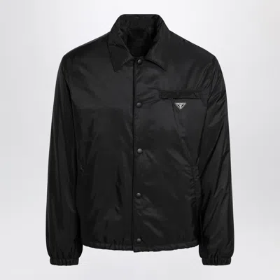 Prada Collared Jacket Elastic Cuffs Front Pocket In Black