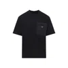 Prada Mens Black Re-nylon Logo-plaque Cotton-jersey T-shirt Xxl In Black