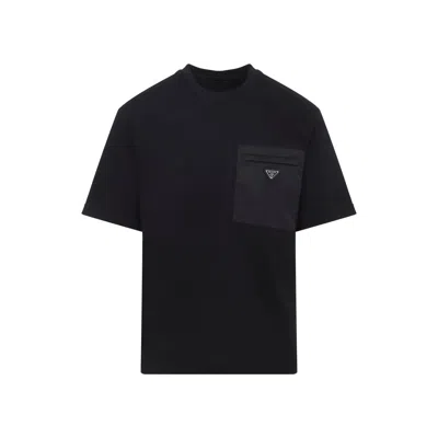 PRADA PRADA BLACK RE-NYLON JERSEY T-SHIRT