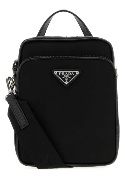 Prada Black Re-nylon Mini Handbag 15cm X 22cm X 7cm With Adjustable Shoulder Strap