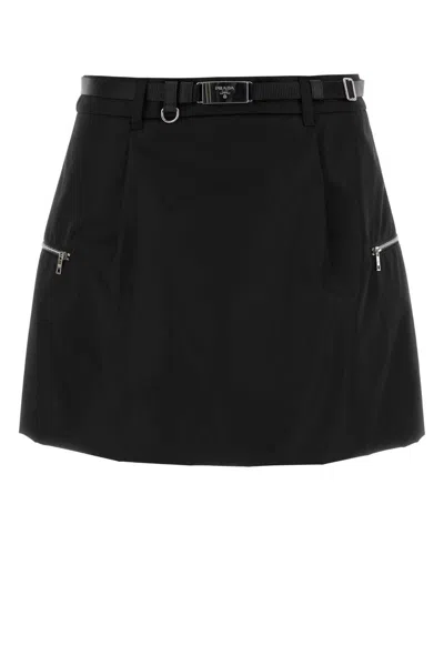 Prada Recycled Nylon Mini Skirt With Viscose Lining In Black