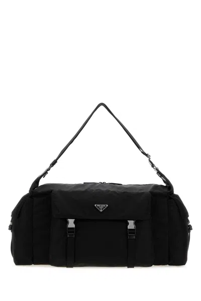 Prada Explore Re-nylon And Leather Duffel Bag In Black