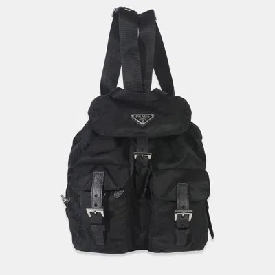 Pre-owned Prada Black Re-nylon Small Drawstring Backpack