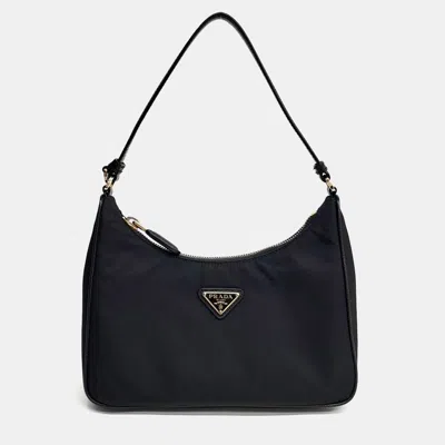 Pre-owned Prada Black Re-nylon Tessuto Hobo Bag