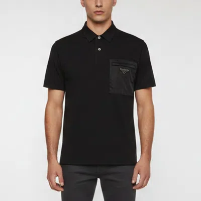 Pre-owned Prada Black Re-nylon Triangle Logo Cotton Blend Polo T-shirt Xxl