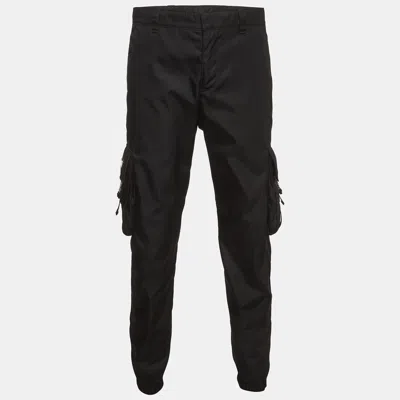 Pre-owned Prada Black Re-nylon Triangle Logo Patch Jogger Pants M