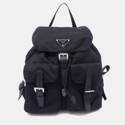 Pre-owned Prada Black Re-nylon Two Pocket Backpack