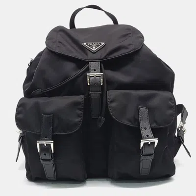 Pre-owned Prada Black Re-nylon Two-pocket Backpack