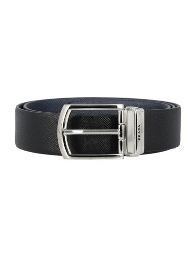 Prada Black Reversible Textured Belt