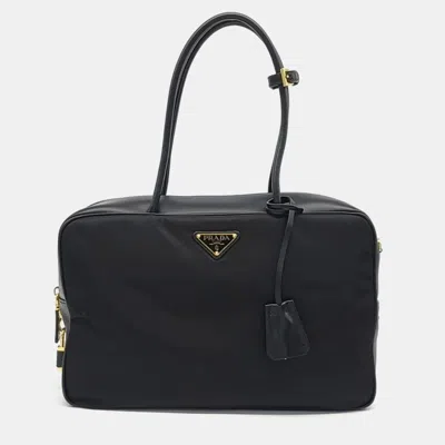 Pre-owned Prada Black Re-ylon And Leather Top Handle Bag Large