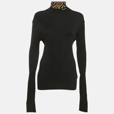 Pre-owned Prada Black Rib Knit Contrast Neck Detail Turtle Neck Sweater M