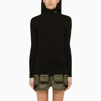 Prada Black Ribbed Cotton Turtleneck Sweater Women