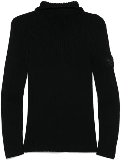 PRADA BLACK RIBBED-KNIT SWEATER