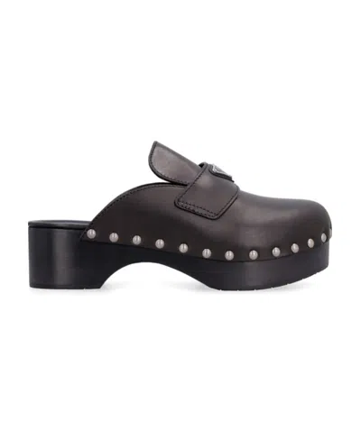 Prada Black Riveted Muller Shoes