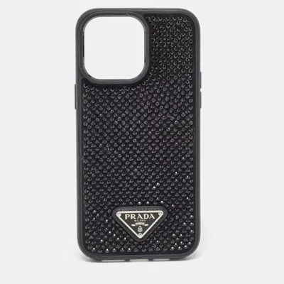 Pre-owned Prada Black Rubber Crystals Embellished Iphone 14 Pro Case