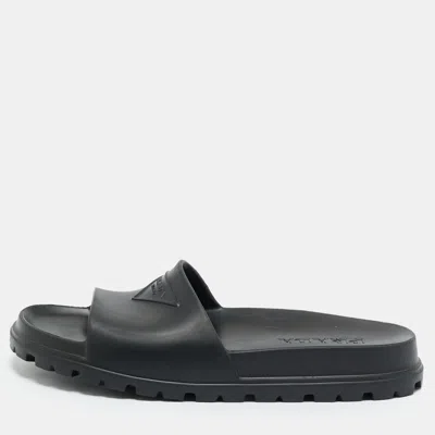 Pre-owned Prada Black Rubber Flat Pool Slide Size 45