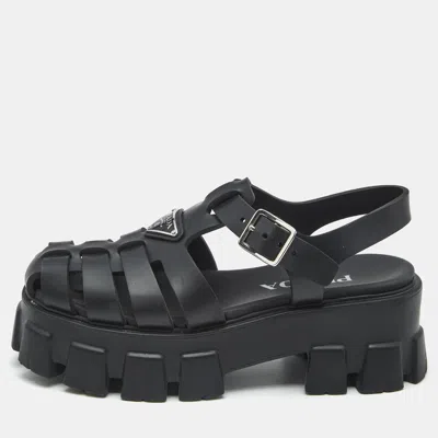 Pre-owned Prada Black Rubber Monolith Platform Sandals Size 37