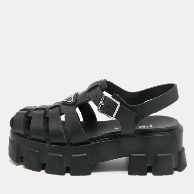 Pre-owned Prada Black Rubber Monolith Platform Sandals Size 39
