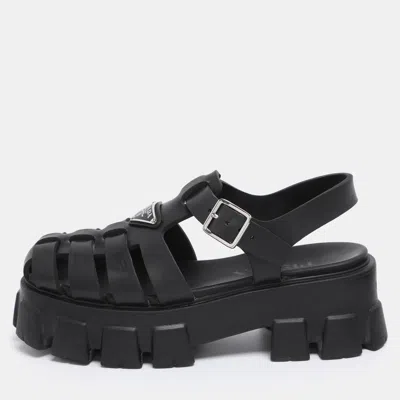 Pre-owned Prada Black Rubber Monolith Sandals Size 38