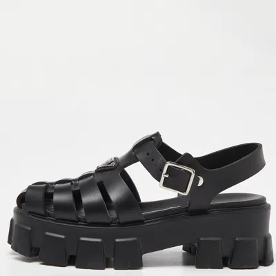 Pre-owned Prada Black Rubber Monolith Sandals Size 38