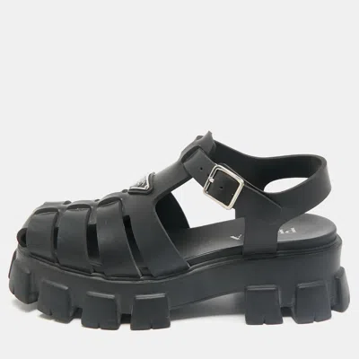 Pre-owned Prada Black Rubber Monolith Sandals Size 42