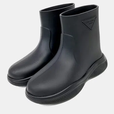 Pre-owned Prada Black Rubber Rain Boots Eu 35