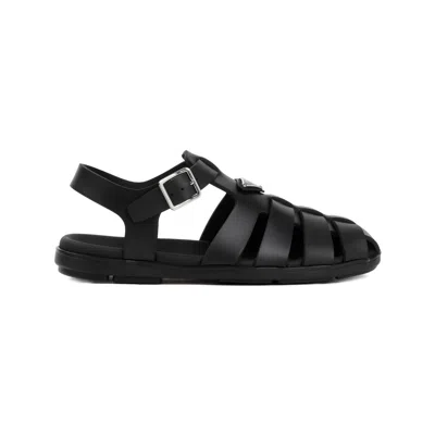 PRADA PRADA BLACK RUBBER SANDALS WITH TECH STRAPS AND BUCKLE CLOSURE