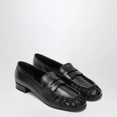 Prada Black Ruched Loafers With Logo