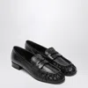 Prada Rounded Toe Loafers With Textured Detailing And Low Block Heel In Black