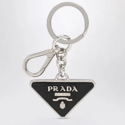 PRADA PRADA  BLACK SAFFIANO AND METAL KEY RING