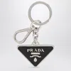 Prada Black Saffiano And Metal Key Ring Men In Brown