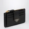 Prada Black Saffiano And Smooth Leather Card Case In Black