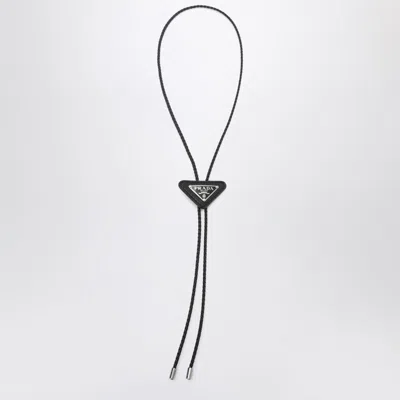 Prada Black Saffiano Bolo Tie With Logo
