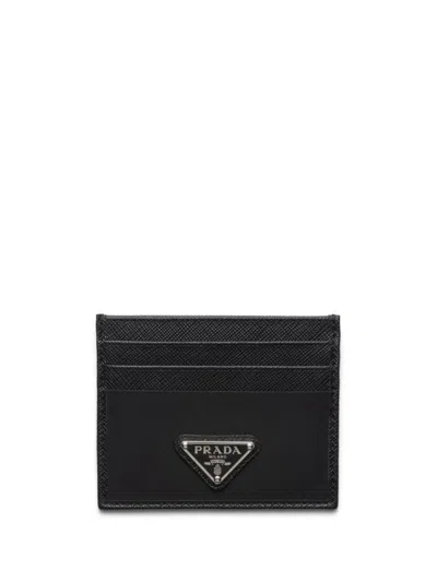 Prada Black Saffiano Card Case With Logo Triangle
