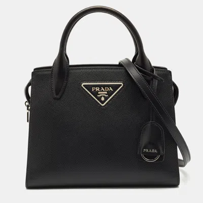 Pre-owned Prada Black Saffiano Cuir And City Leather Kristen Tote