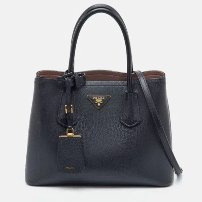 Pre-owned Prada Black Saffiano Cuir Leather Double Handle Tote