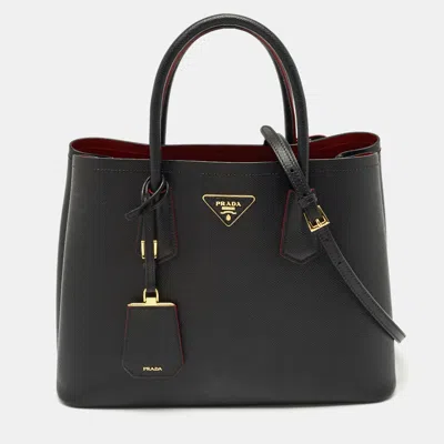 Pre-owned Prada Black Saffiano Cuir Leather Medium Double Handle Tote