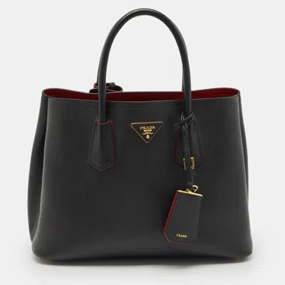 Pre-owned Prada Black Saffiano Cuir Leather Medium Double Handle Tote