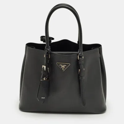 Pre-owned Prada Black Saffiano Cuir Leather Medium Double Handle Tote