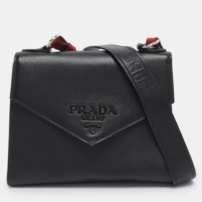 Pre-owned Prada Black Saffiano Cuir Leather Monochrome Shoulder Bag