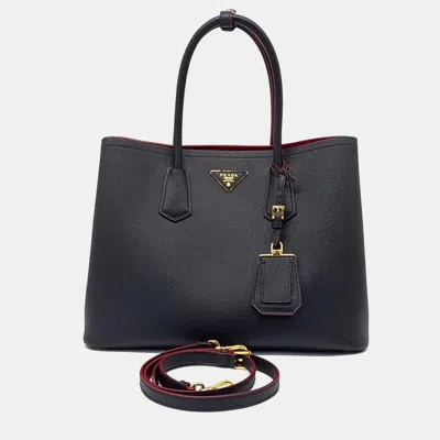 Pre-owned Prada Black Saffiano Double Tote Bag (1bg756)